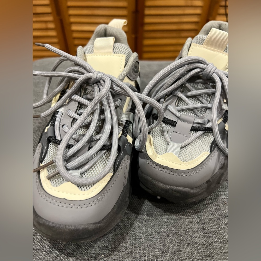 Gray and Cream Chunky Sneakers with Heart Charm - Picture 3 of 5